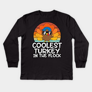 Coolest Turkey in the Flock Thanksgiving Boys Girls Teens Kids Long Sleeve T-Shirt